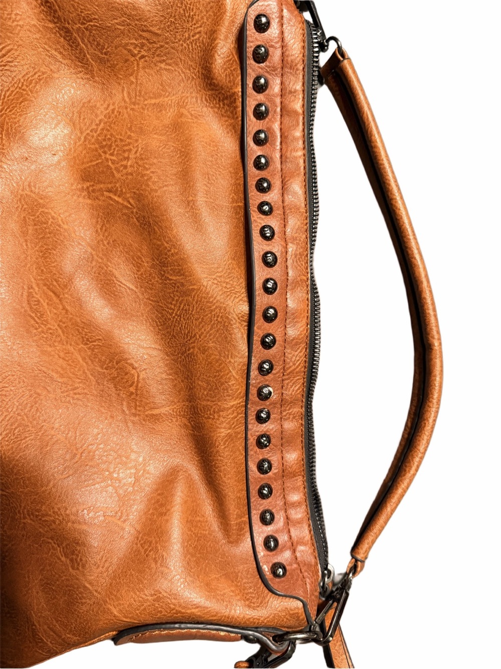 Women's Tan Studded Shoulder Bag with Adjustable Strap - Picture 3 of 7